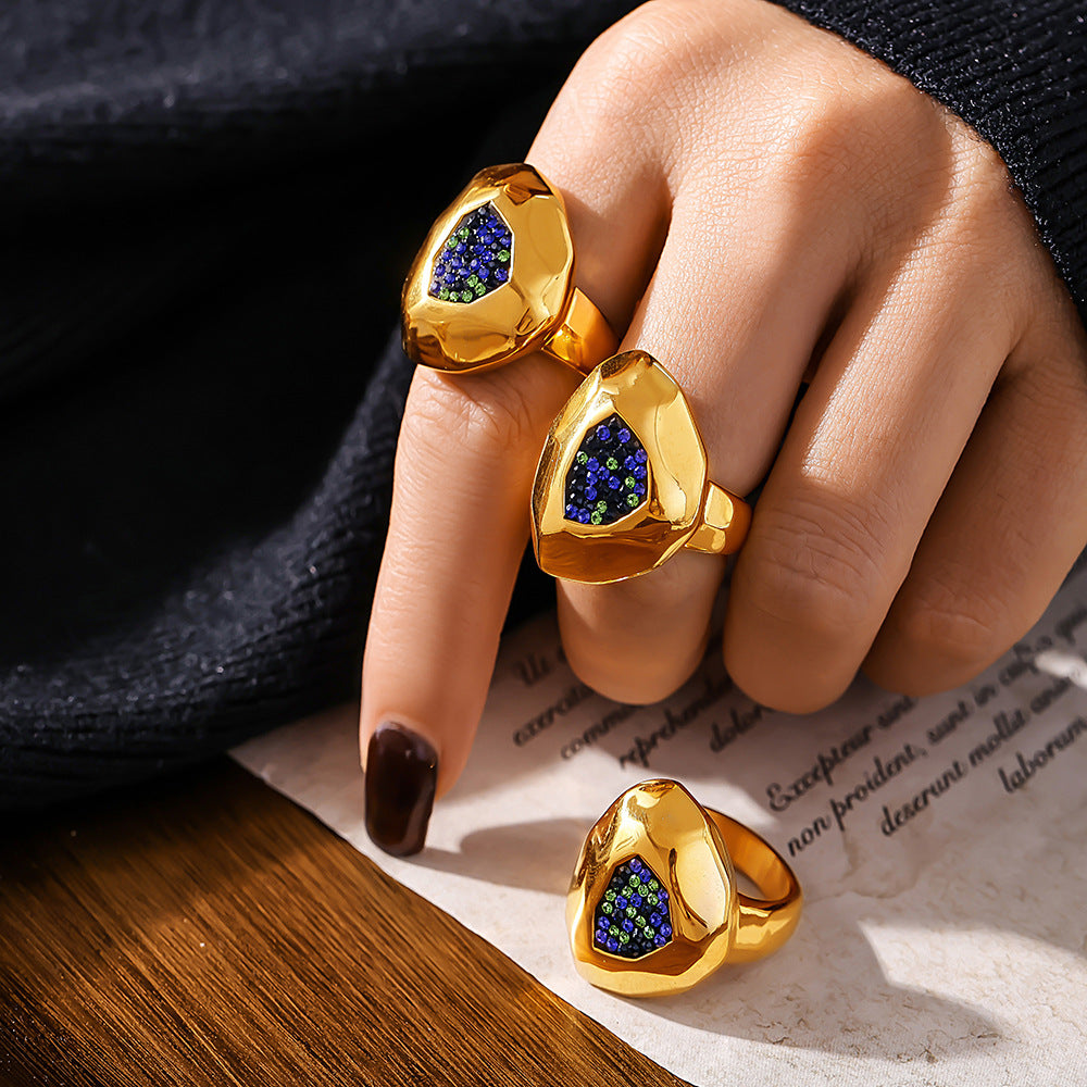 Personalized Design Multilateral Cut Colorful Crystals Ring - Norellé