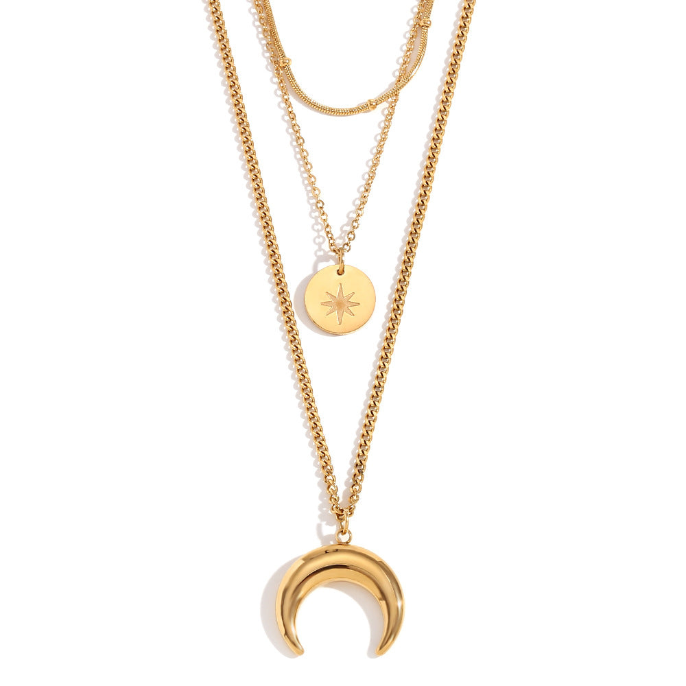 Vintage Necklace Stainless Steel Plated 18K Gold Moon Eight Awn Star Bracelet - Norellé
