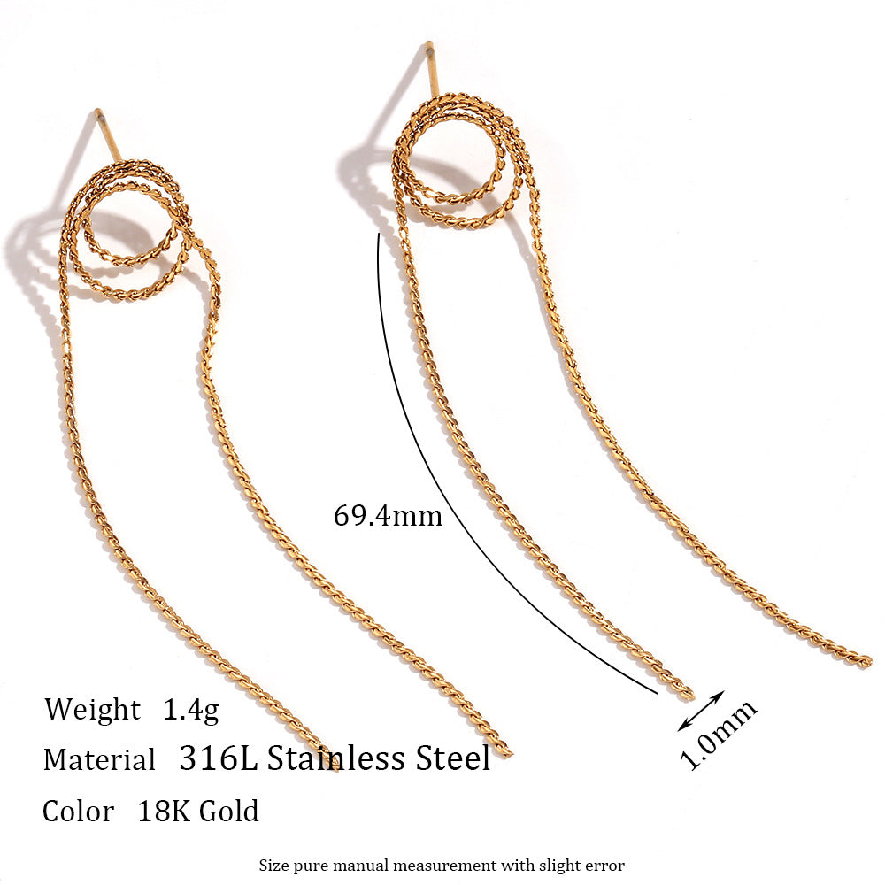 Minimalism Stainless Steel Plated 18K Tassel Stud Earrings - Norellé