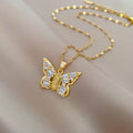 Titanium Steel Micro-inlaid Portrait Butterfly Zircon Necklace - Norellé