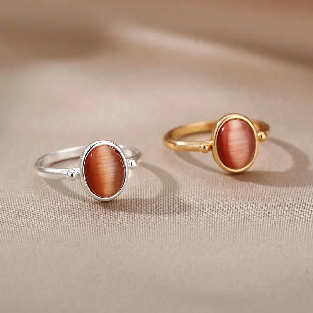 Ins Style Ring Oval Half Stone Open Ring - Norellé