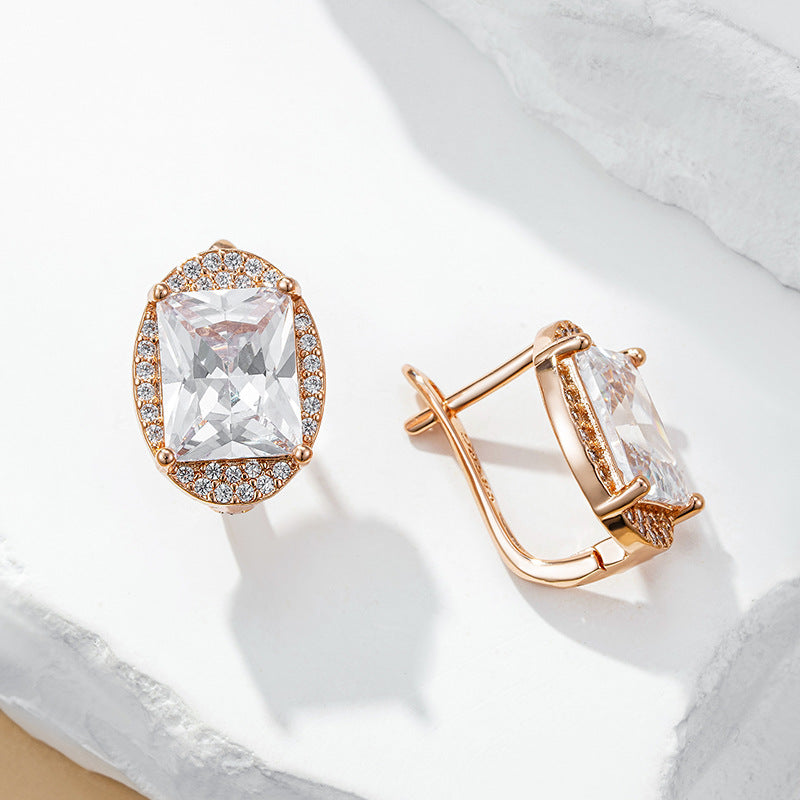 Rose Gold Square Zircon Earrings For Women - Norellé