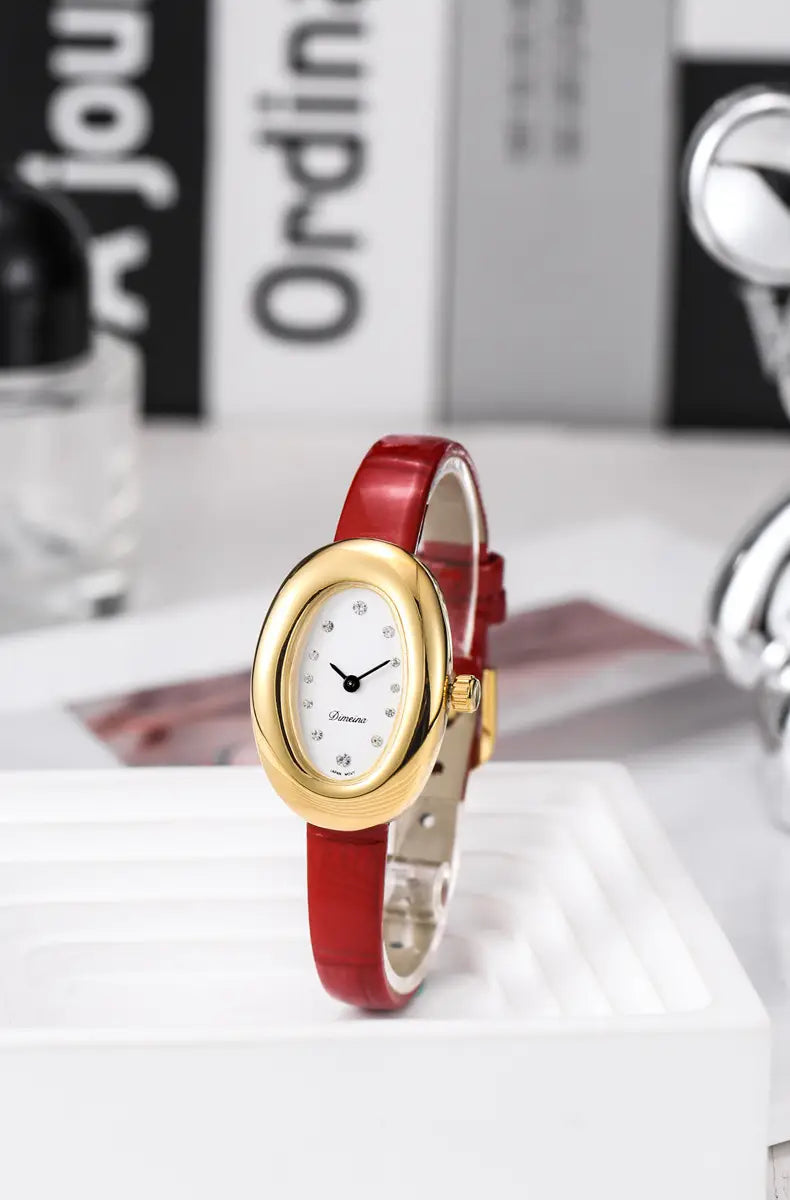 Women Quartz Watch Roman Numerals Vintage Simple Oval Clock Stainless Steel