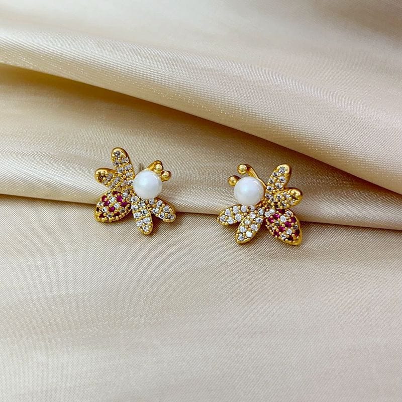 Bee Light Luxury Zircon 925 Silver Stud Earrings - Norellé