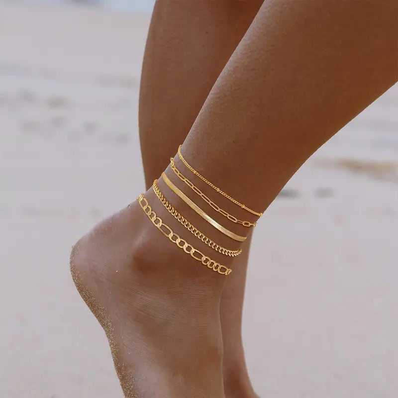 New 6-piece Anklet Personality Chain Like Flat Snake - Norellé