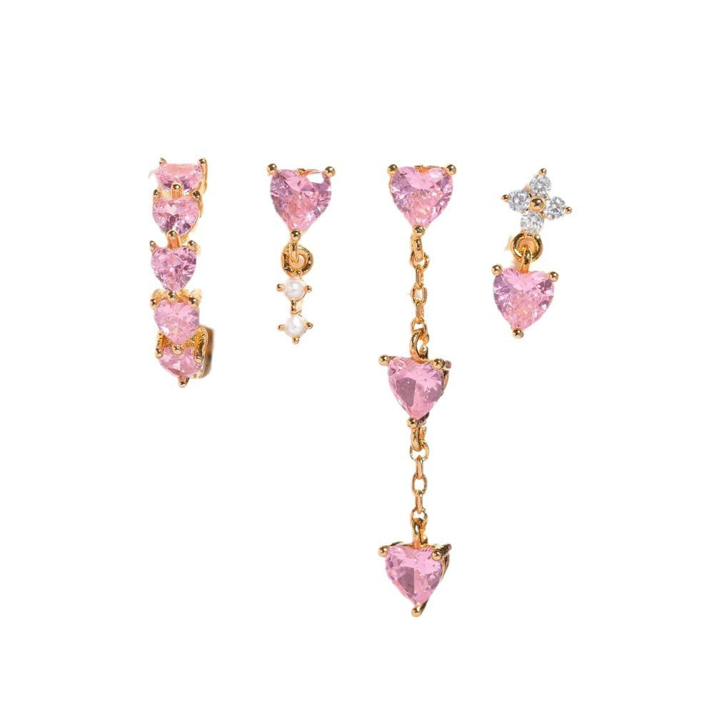 Sweet Elegant Heart Ear Studs 4-piece Set - Norellé