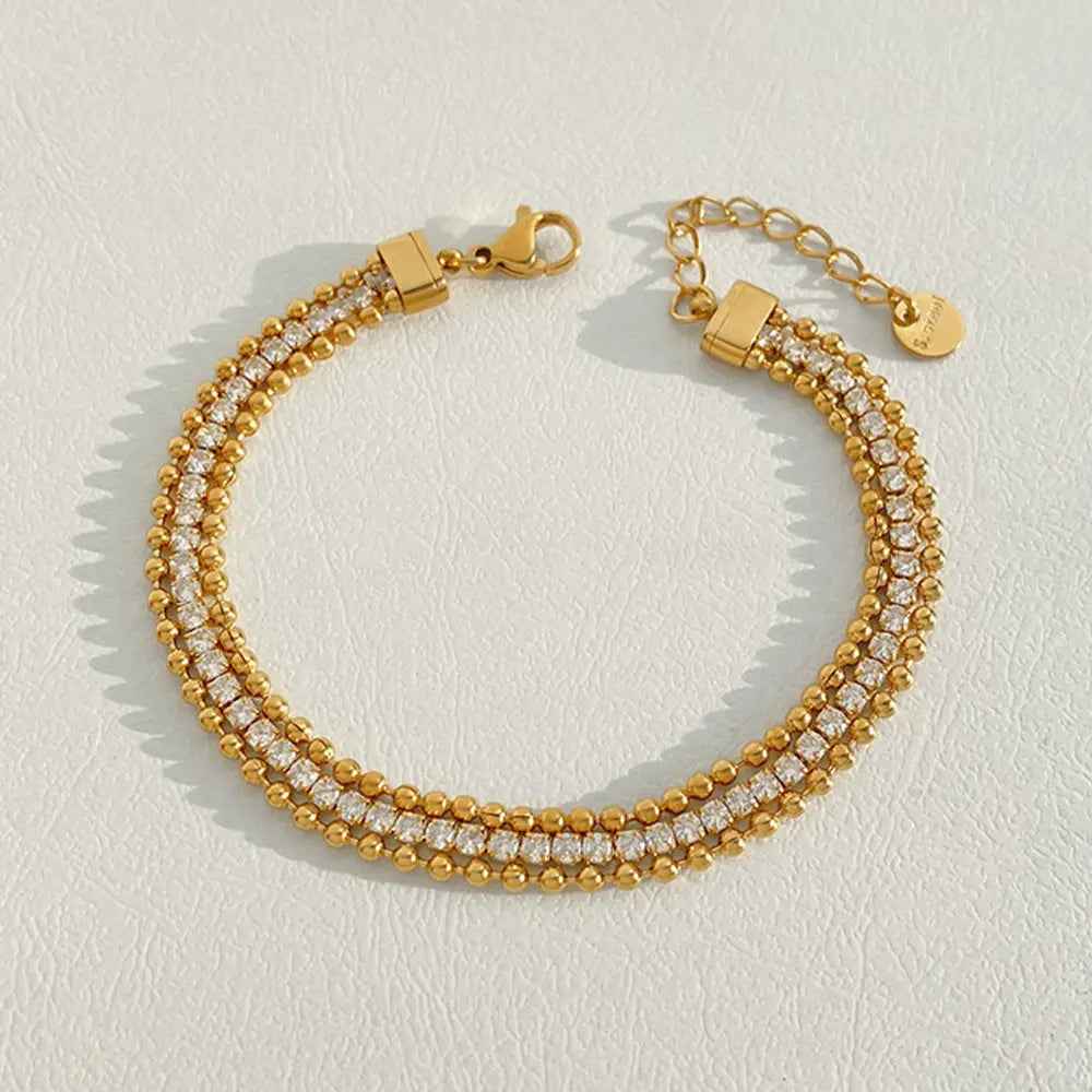 Fashion Stainless Steel Electroplated Small Golden Beads Multi-layer Twin Bracelet - Norellé