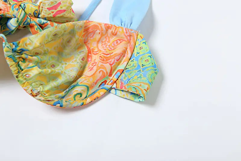 Women’s Printing Color Contrast Lace-up Three-piece Set