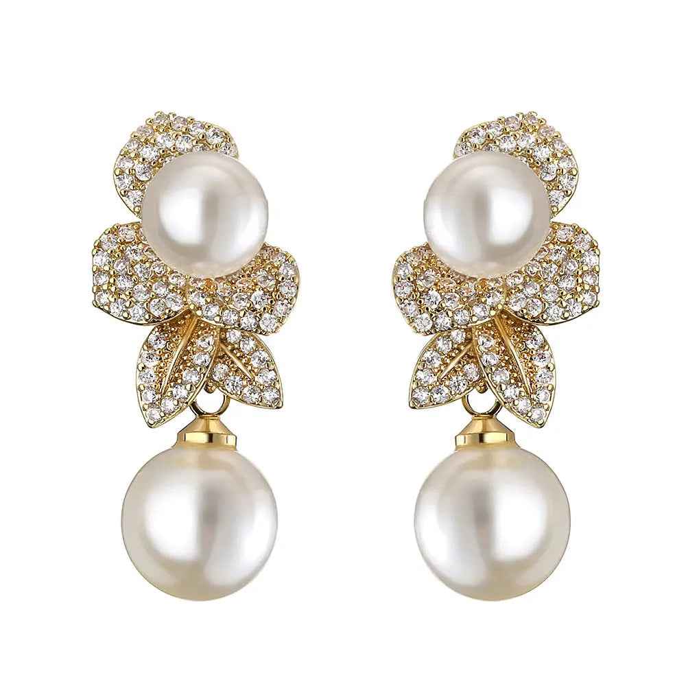 Retro Affordable Luxury Fabulous Pearl Earrings Female Fashion Simple Flower Zircon Ear Studs - Norellé