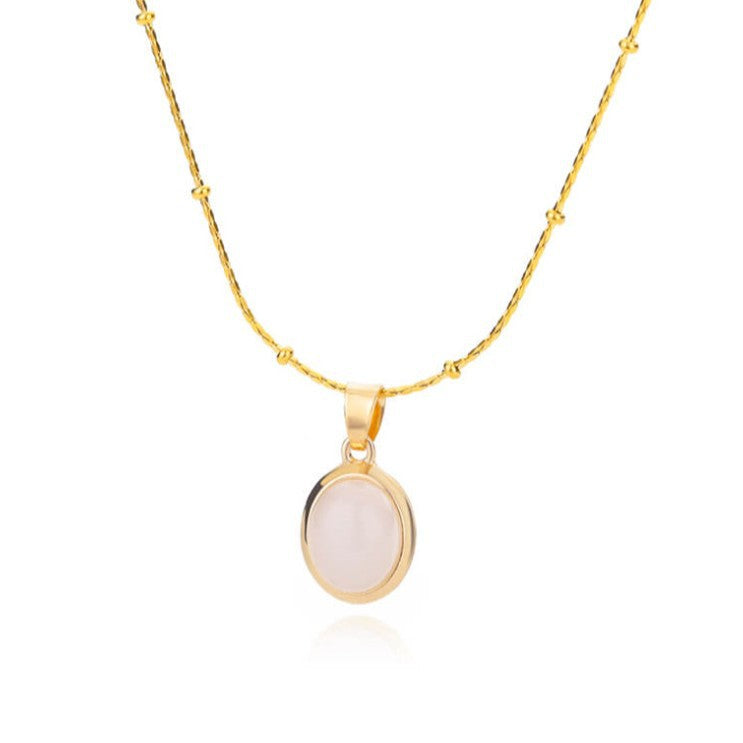High-grade Oval Cat's Eye Pendant Titanium Steel Necklace - Norellé