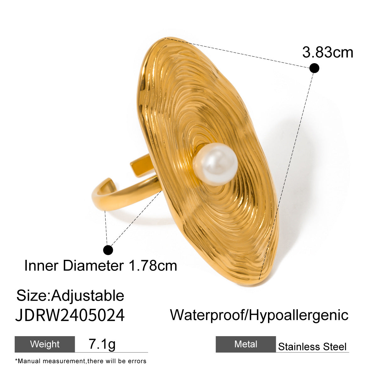 Stainless Steel Flower Pearl Ring Exaggerated High Sense - Norellé