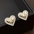 Fashion Pleated Heart-shaped Zircon Silver Pin Earrings Geometric Advanced - Norellé