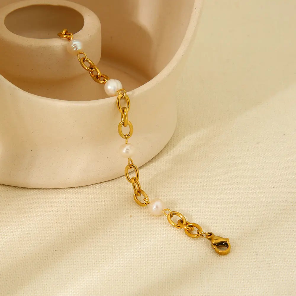 Stainless Steel Bracelet 6 Water Pearl Chain