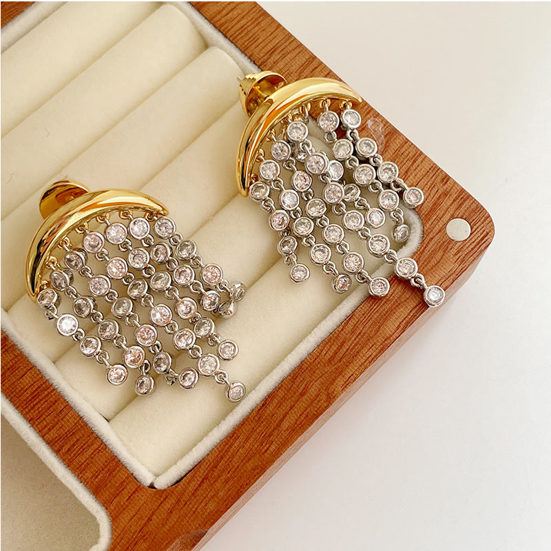 Exaggerated Zircon Ins Tassel Earrings Niche Design - Norellé