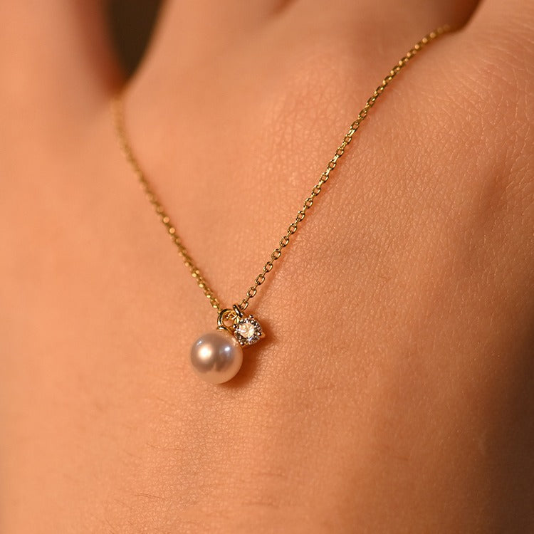 S925 Silver Plating 18K Dold Pearl Shell Pearls Necklace Simple French Style - Norellé