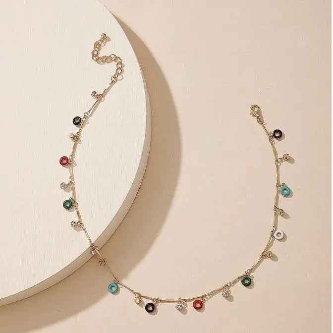 Colorful Oil Round Circle Tassel Single Layer Necklace - Norellé