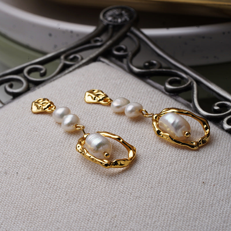 Natural Pearl Earrings Female Temperament Advanced Long Retro - Norellé