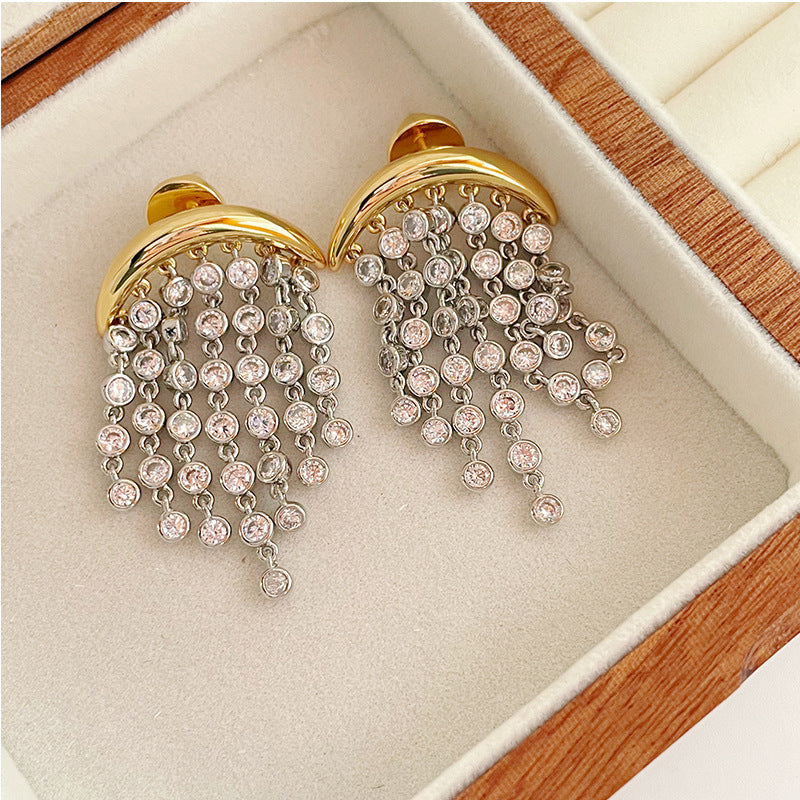 Exaggerated Zircon Ins Tassel Earrings Niche Design - Norellé