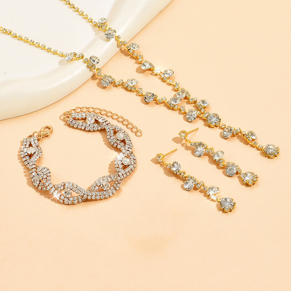 Fashion Crystal Necklace Ear Stud Bracelet Jewelry Accessories - Norellé