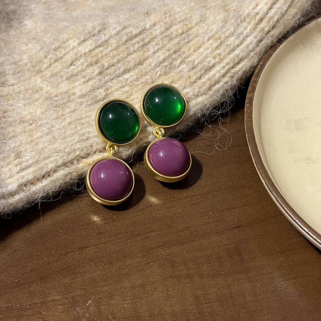Double Round Ball Colorful Middle-ancient Heavy Industry Earrings Vintage Colored Glaze Niche Necklace - Norellé