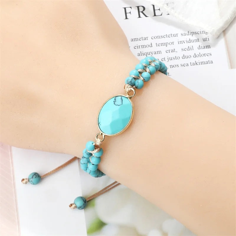 Hand-woven 4MM Natural Blue Turquoise Beads Irregular Bracelet - Norellé