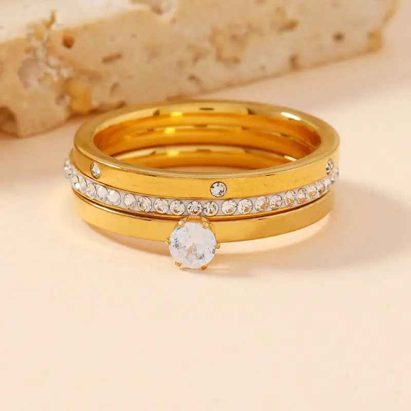 Stainless Steel Ring Three-piece Set Light Luxury - Norellé