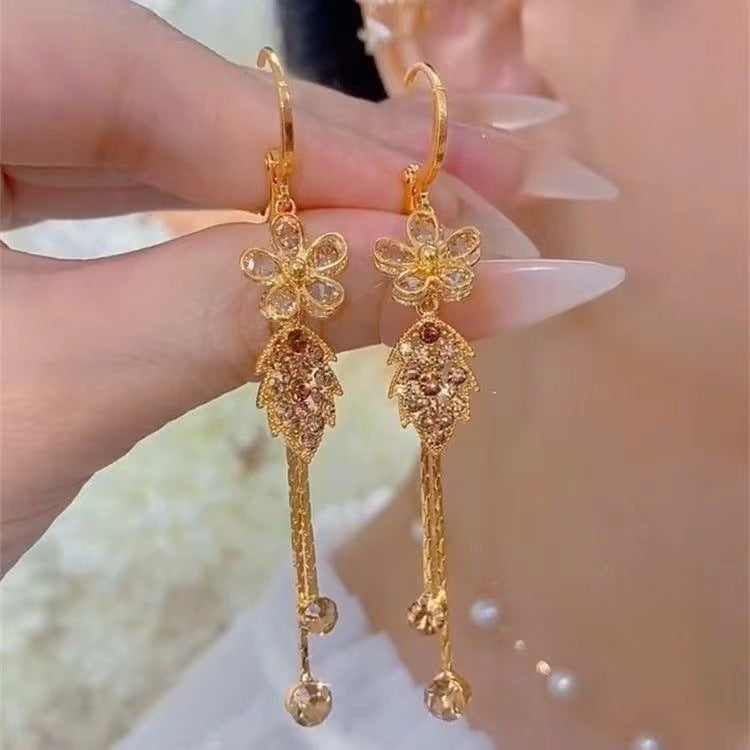 New Purple Delicate Flower Leaf Tassel Earrings - Norellé
