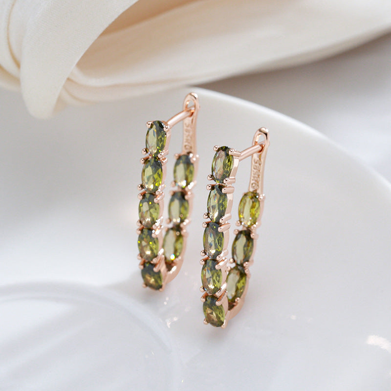 Double Layer Oval Olive Green Zircon Luxury Dangle - Norellé