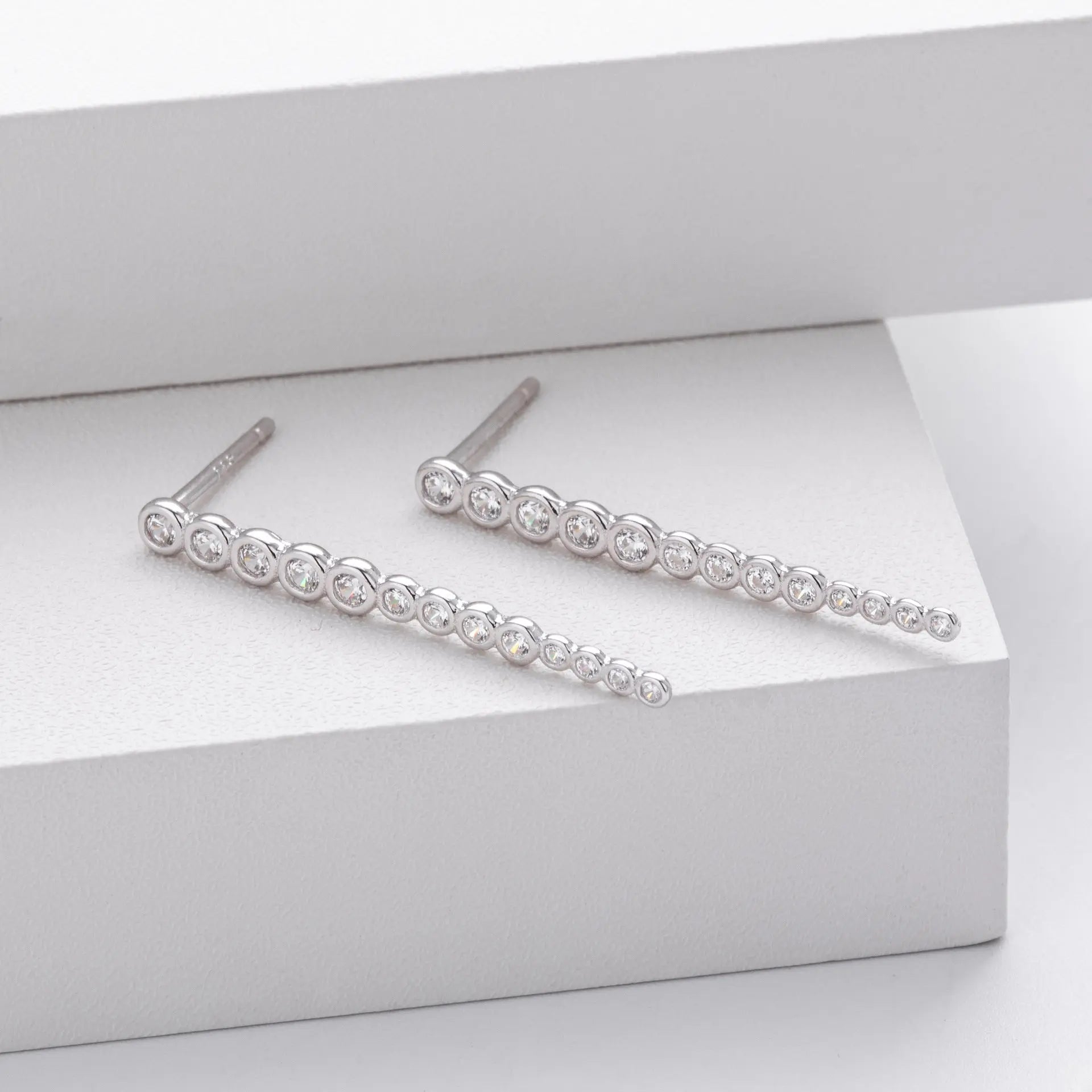 Fashion S925 Sterling Silver Zircon Stick Earrings - Norellé