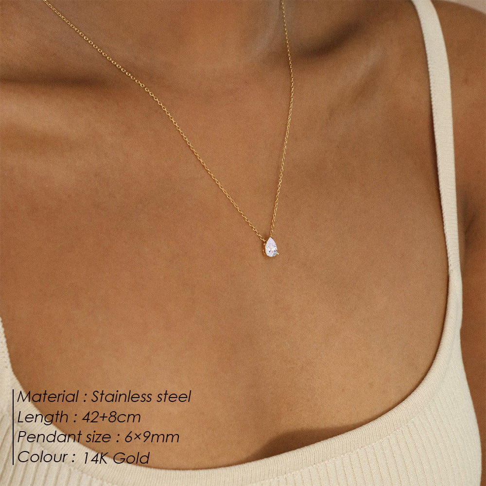 Stainless Steel Stylish Water Drop Zircon Necklace - Norellé