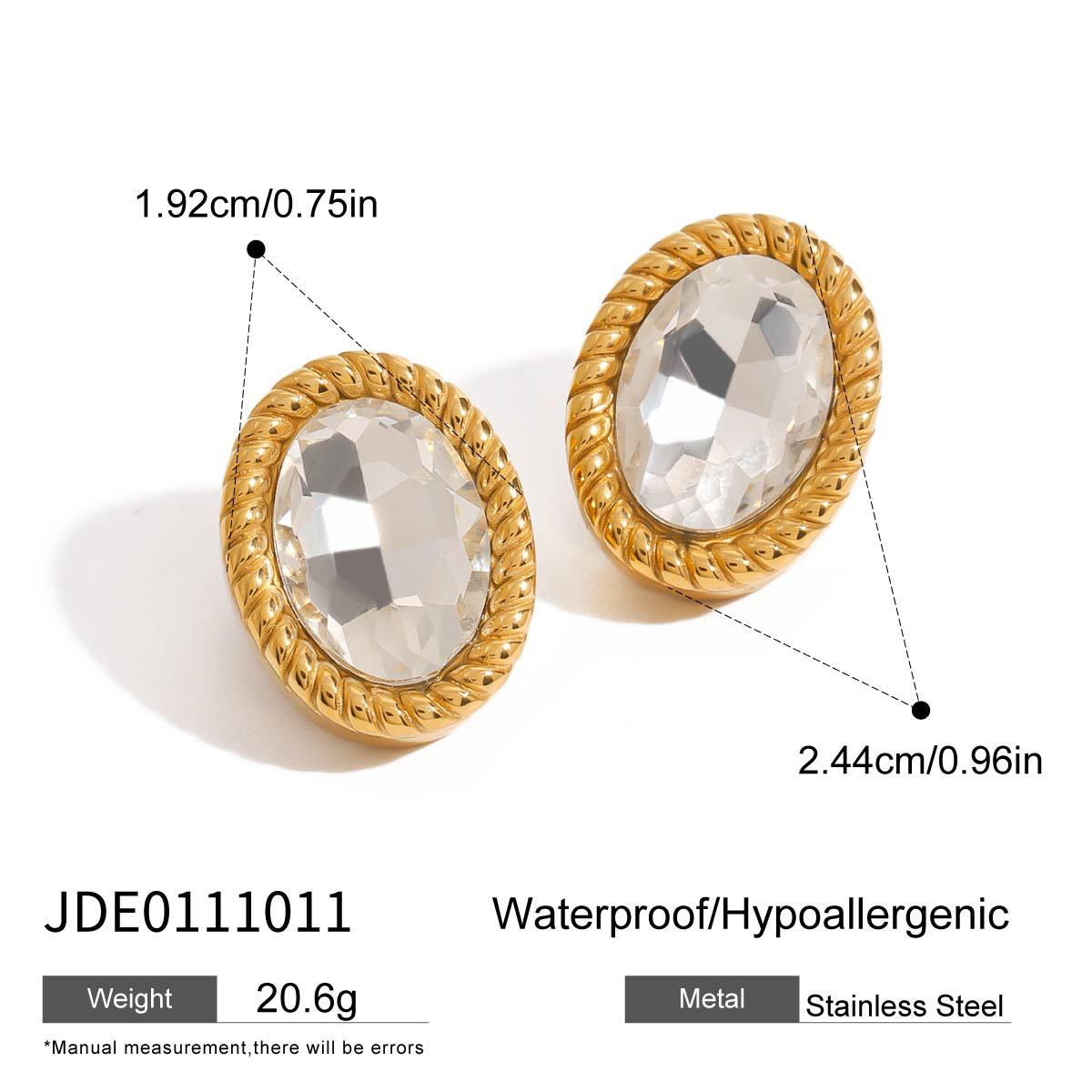 Design 18K Gold Stainless Steel Oval Glass Stone Earrings - Norellé