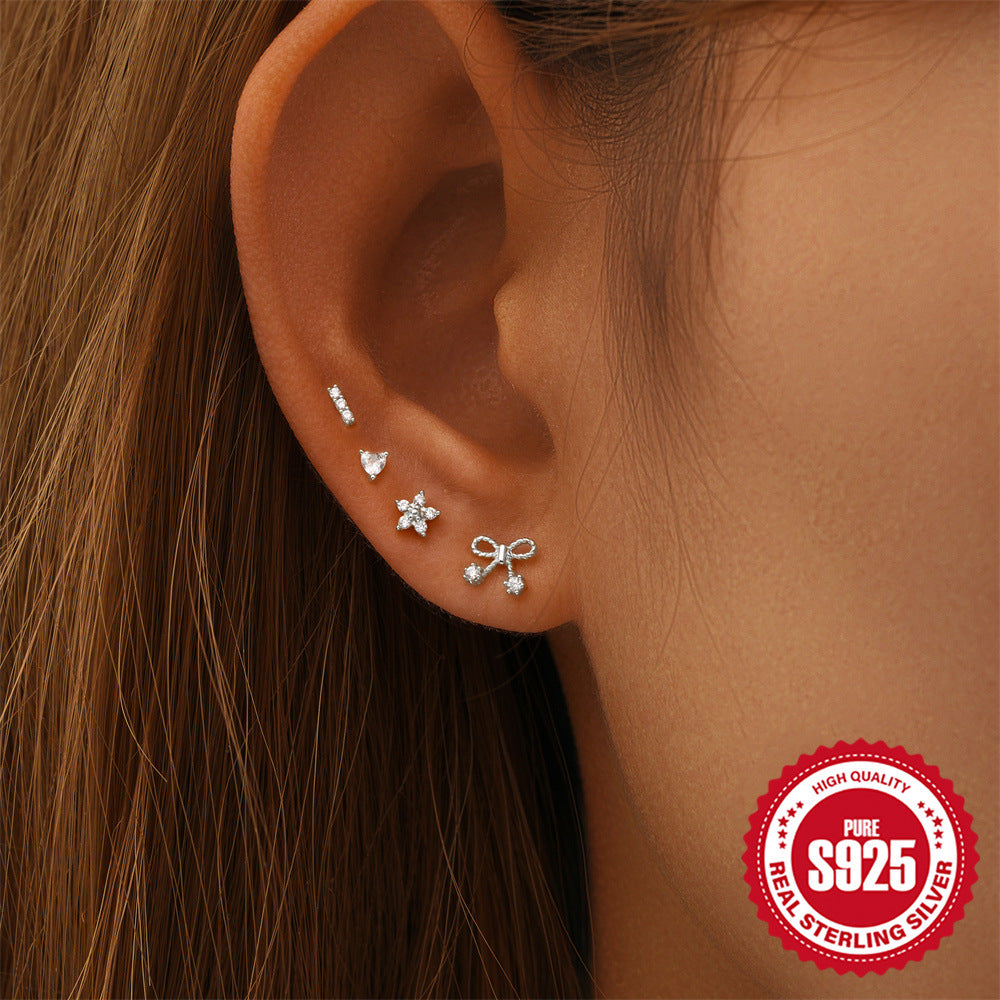 Women's Minimalist Bowknot Heart-shaped Earrings Suit - Norellé