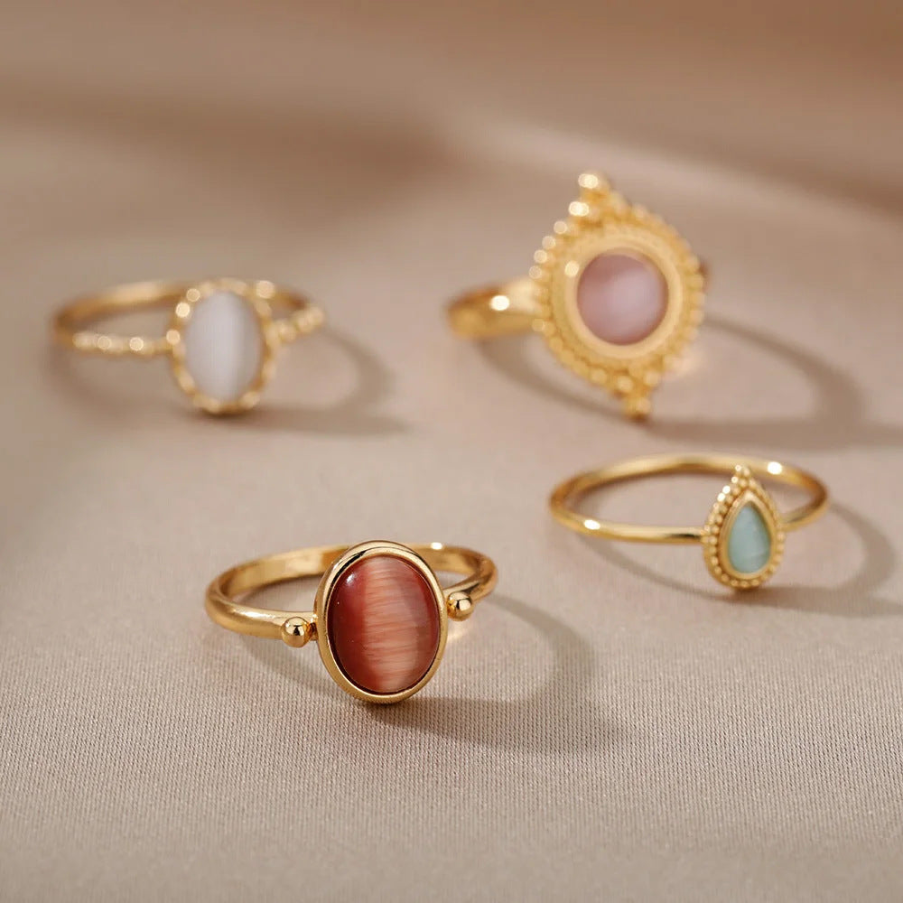 Ins Style Ring Oval Half Stone Open Ring - Norellé