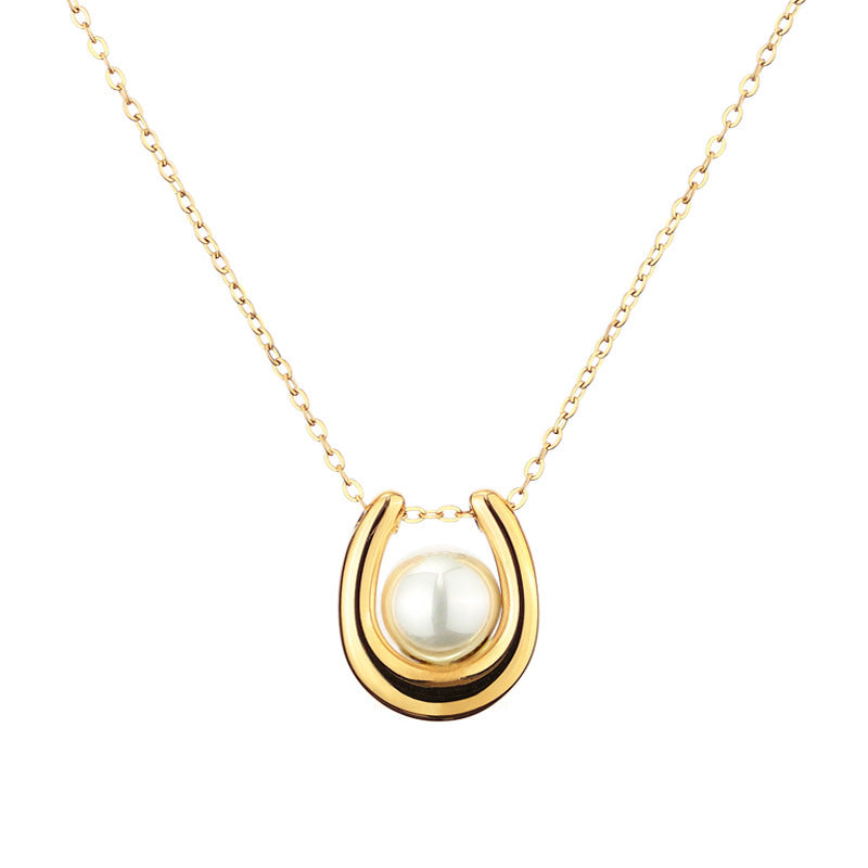 U-shaped Pearl French Titanium Steel Simple High Sense - Norellé