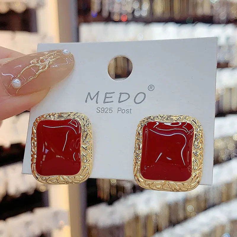 Geometric Metal Drip Glazed Square Stud Earrings - Norellé