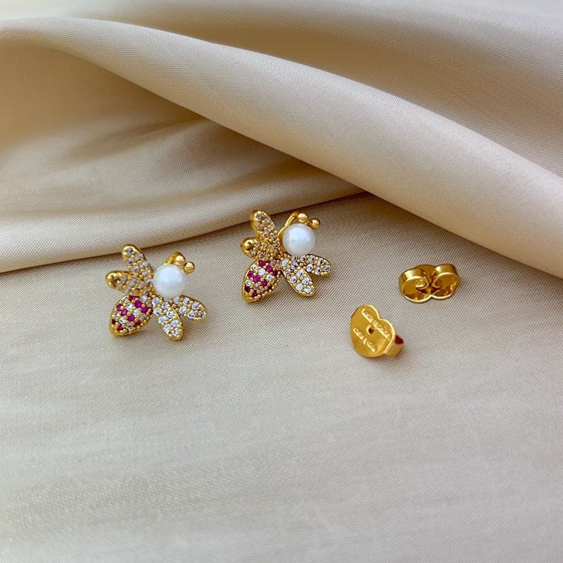 Bee Light Luxury Zircon 925 Silver Stud Earrings - Norellé