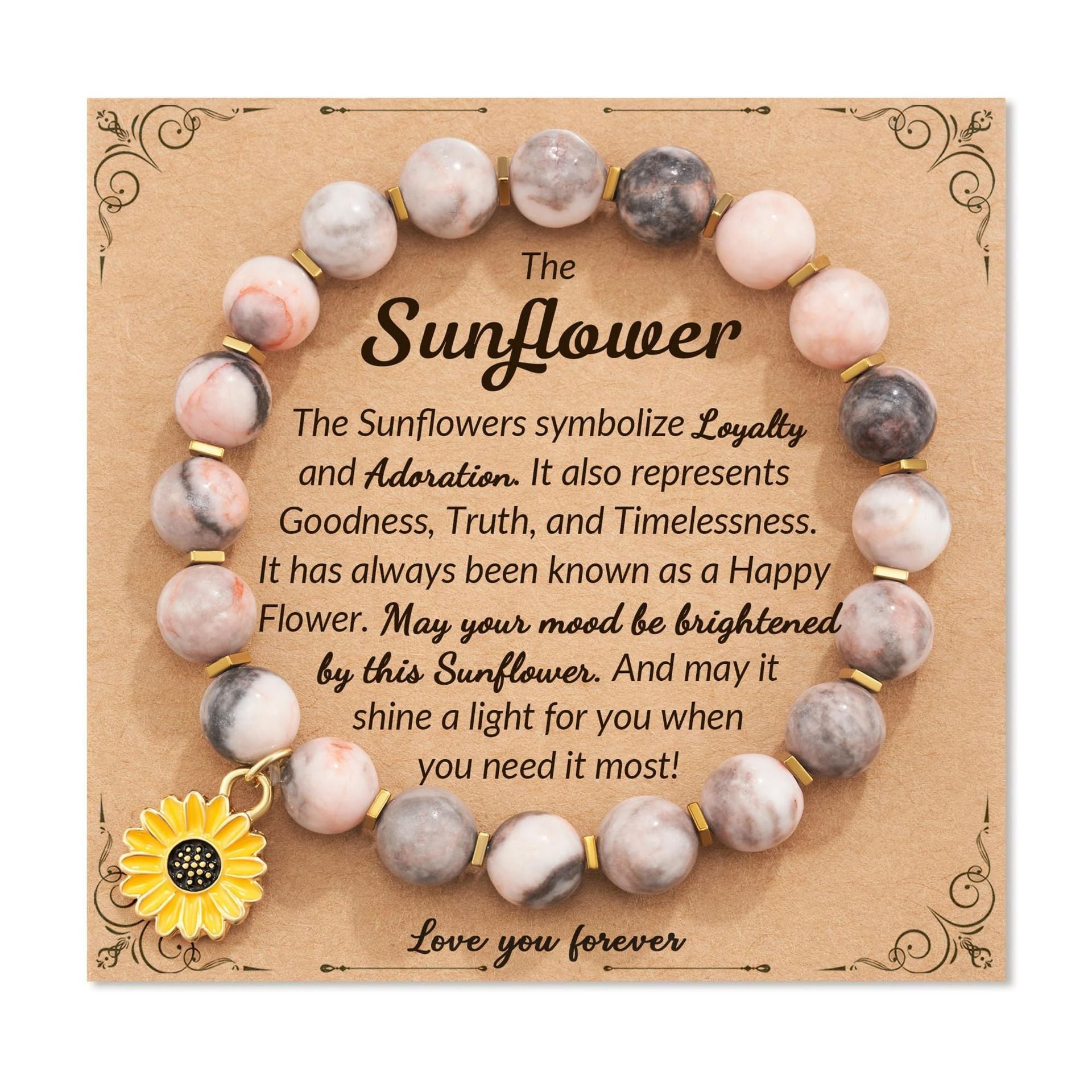 Zebra Sunflower Bracelet Natural Stone Bracelet - Norellé
