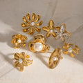 Stainless Steel Flower Pearl Ring Exaggerated High Sense - Norellé