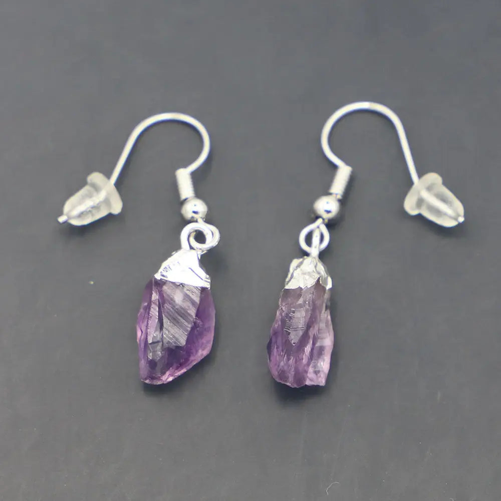 Natural Raw Ore Citrine Amethyst Rough Stone Simple Matching Earrings - Norellé