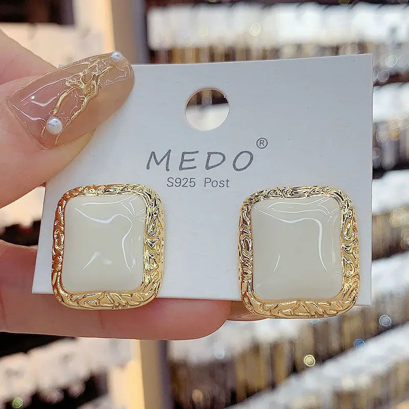 Geometric Metal Drip Glazed Square Stud Earrings - Norellé
