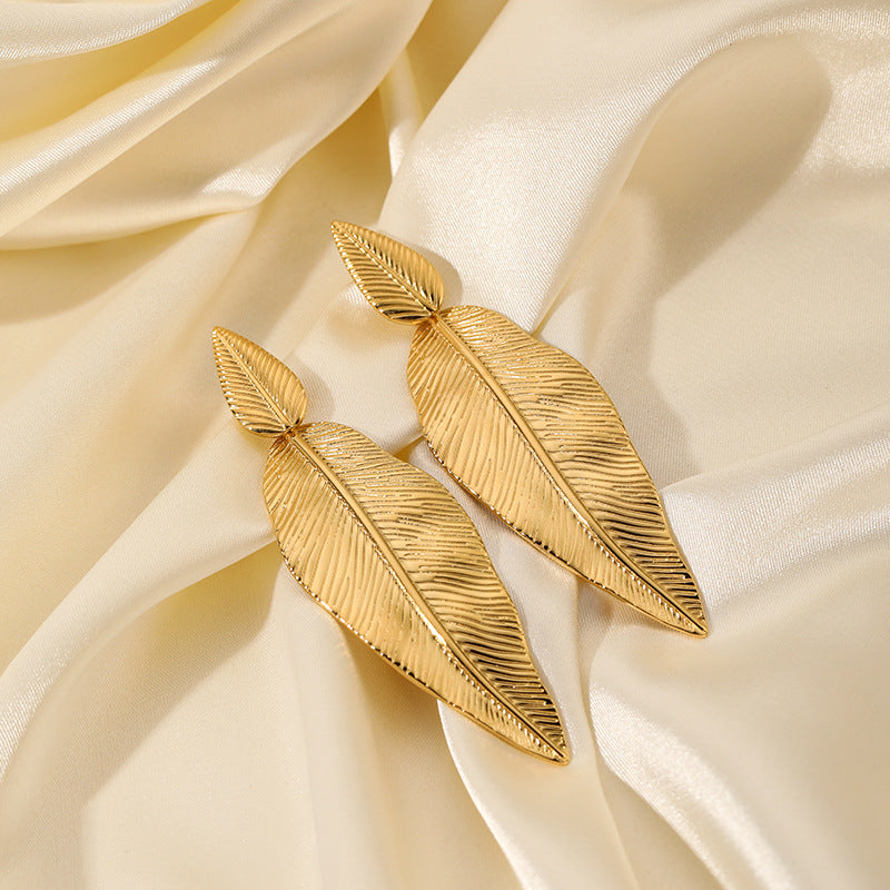 Stainless Steel Leaf Pendant Metal Leaf Texture Earrings - Norellé