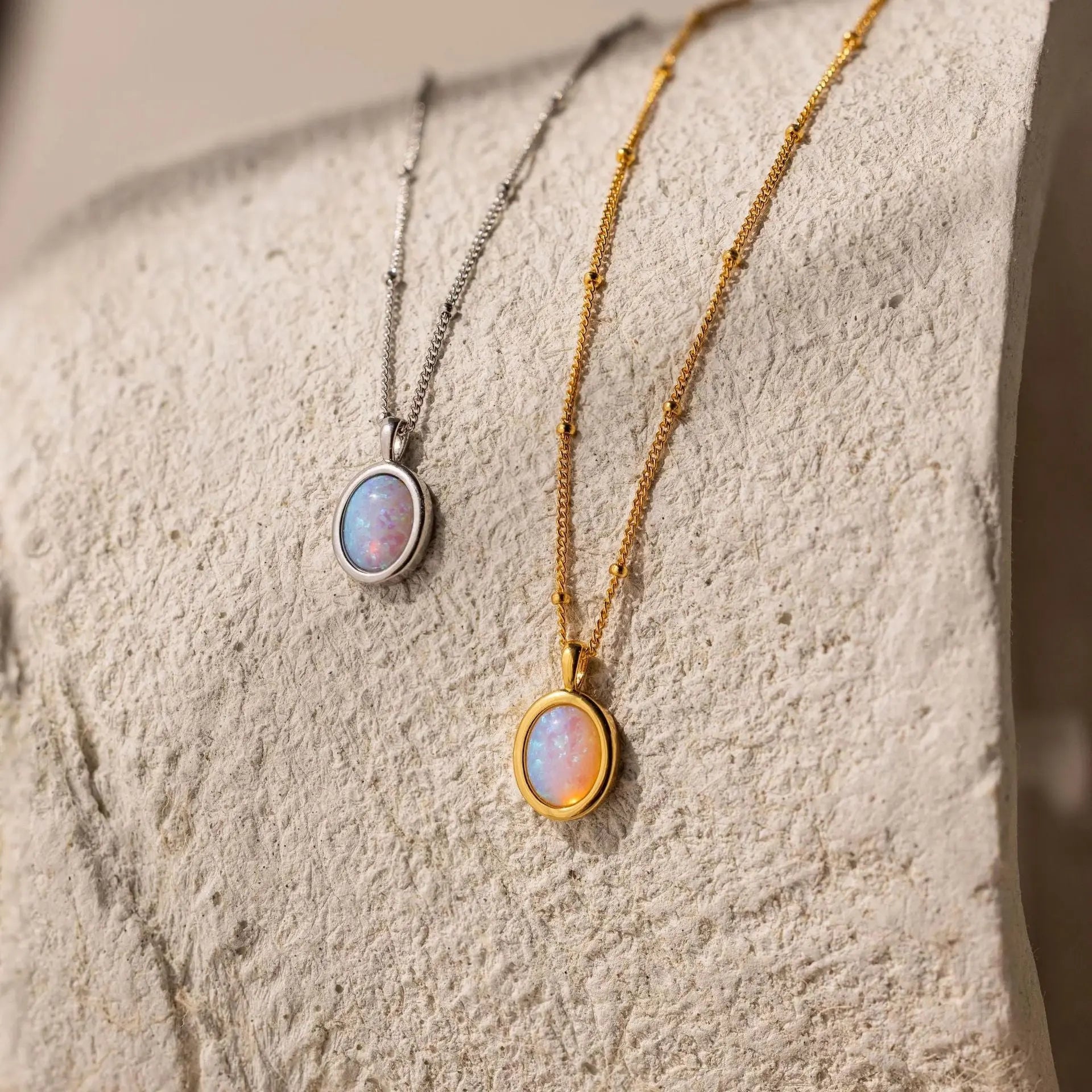 Stainless Steel Inlaid Opal Opal Pendant Plated 18K Gold Necklace - Norellé