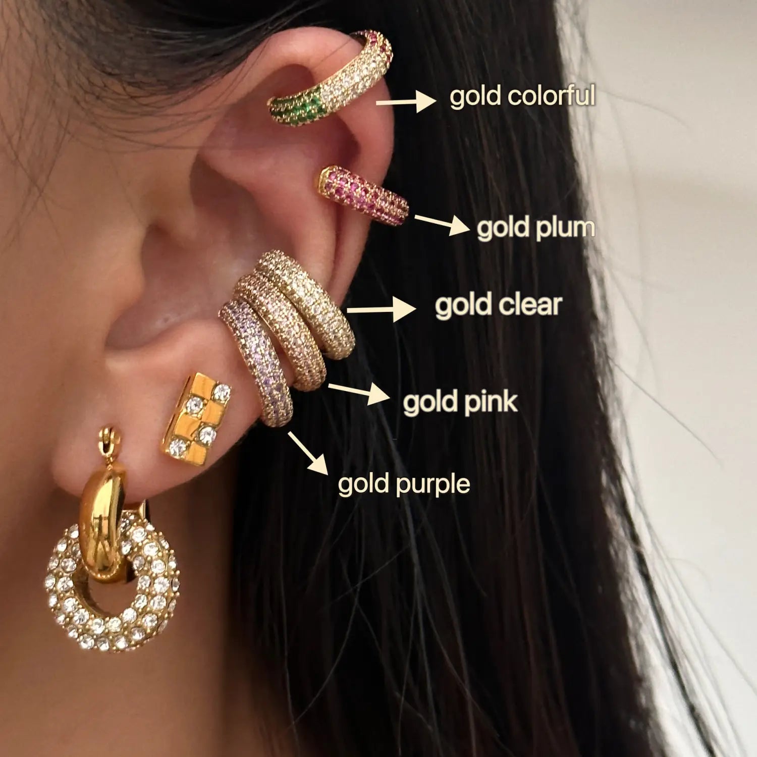 Retro Simple Full Rhinestone Zircon Ear Clip Earrings