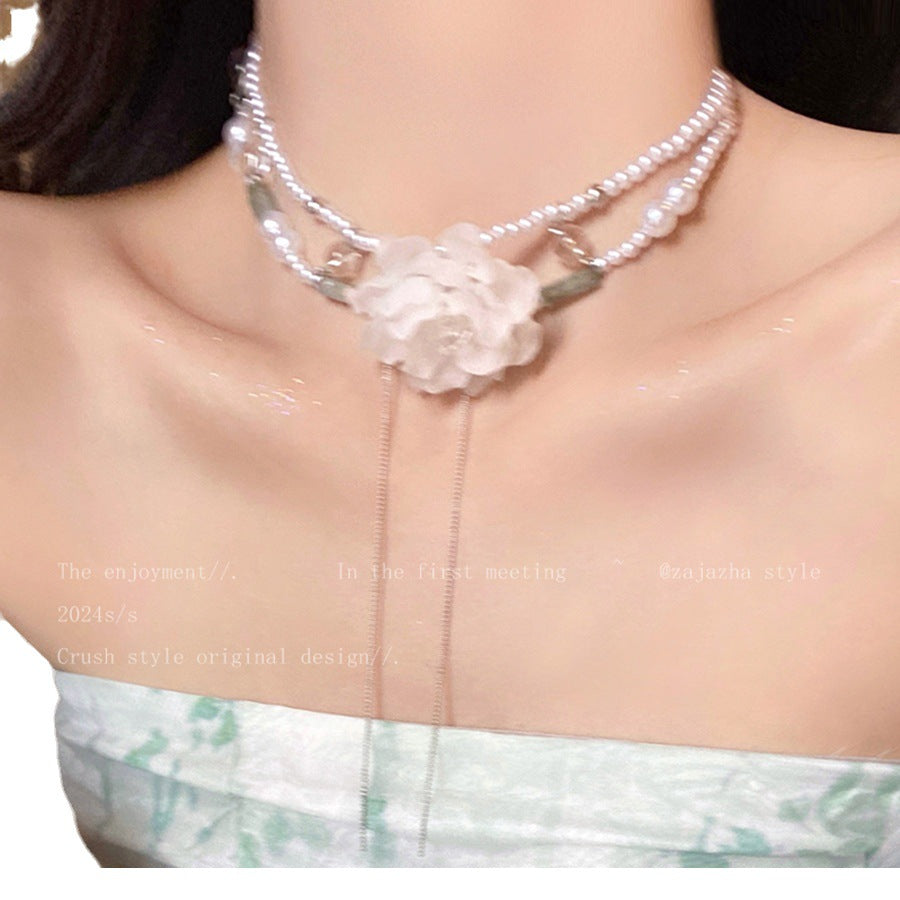 New Rhinestone Pearl Tassel Double-layer Necklace - Norellé