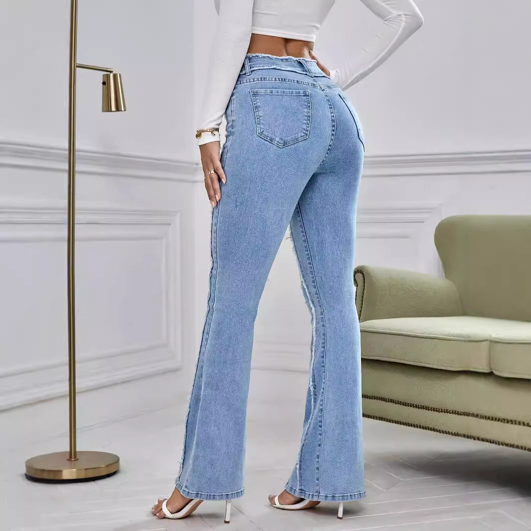 Flared Wadding Edge Jeans For Women - Norellé