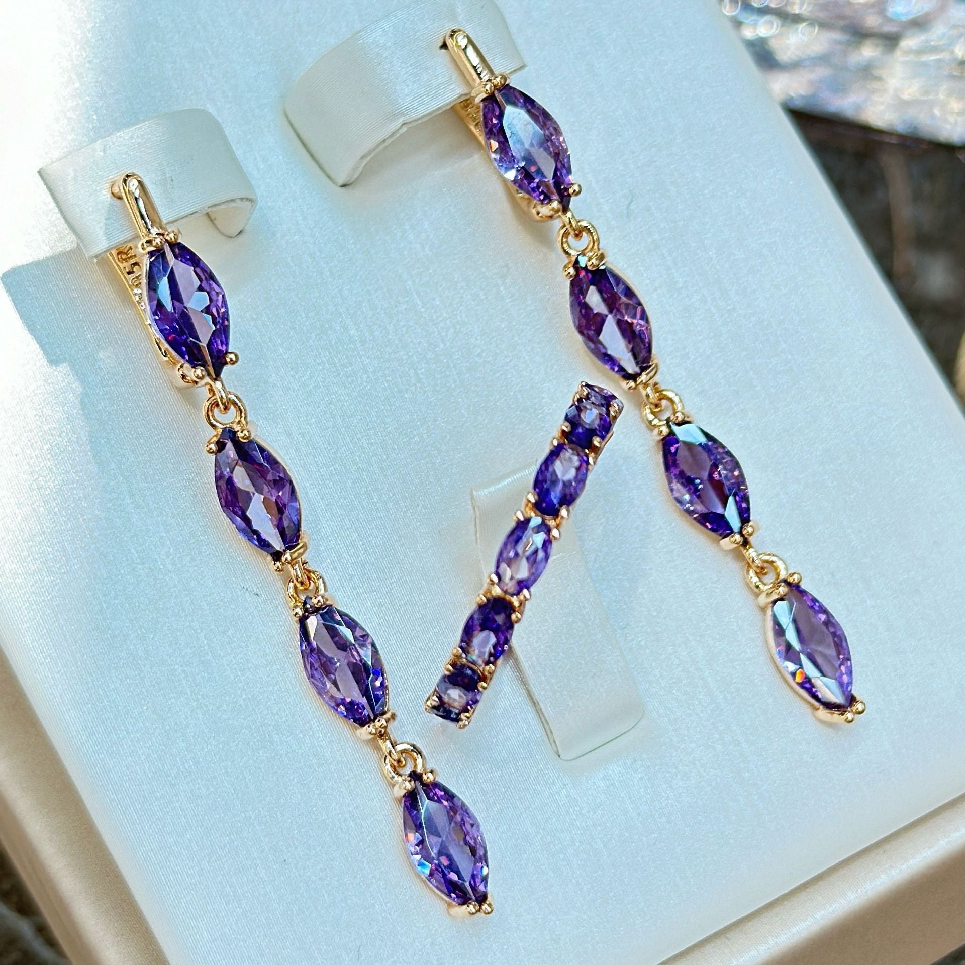 Amethyst Zircon Earrings Necklace Ring Suit - Norellé