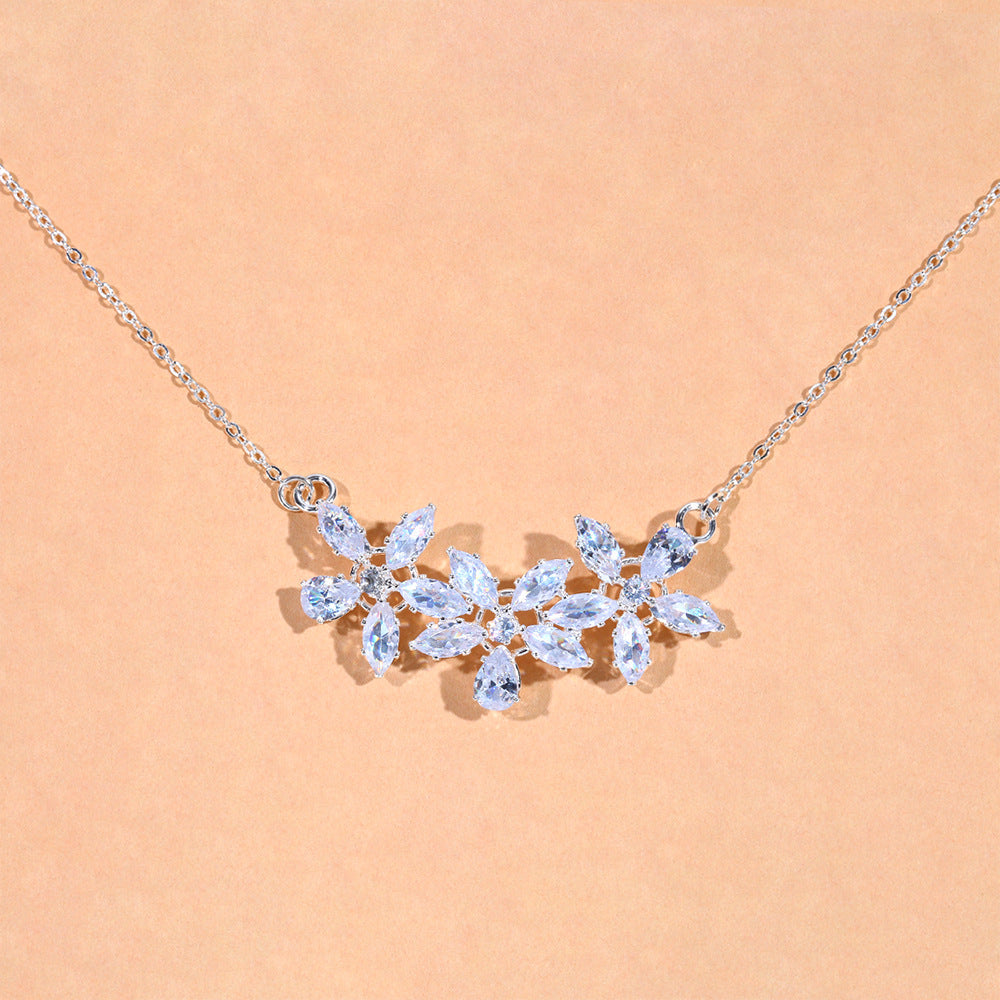 Flower Jewelry Suit Zircon Necklace Earrings - Norellé