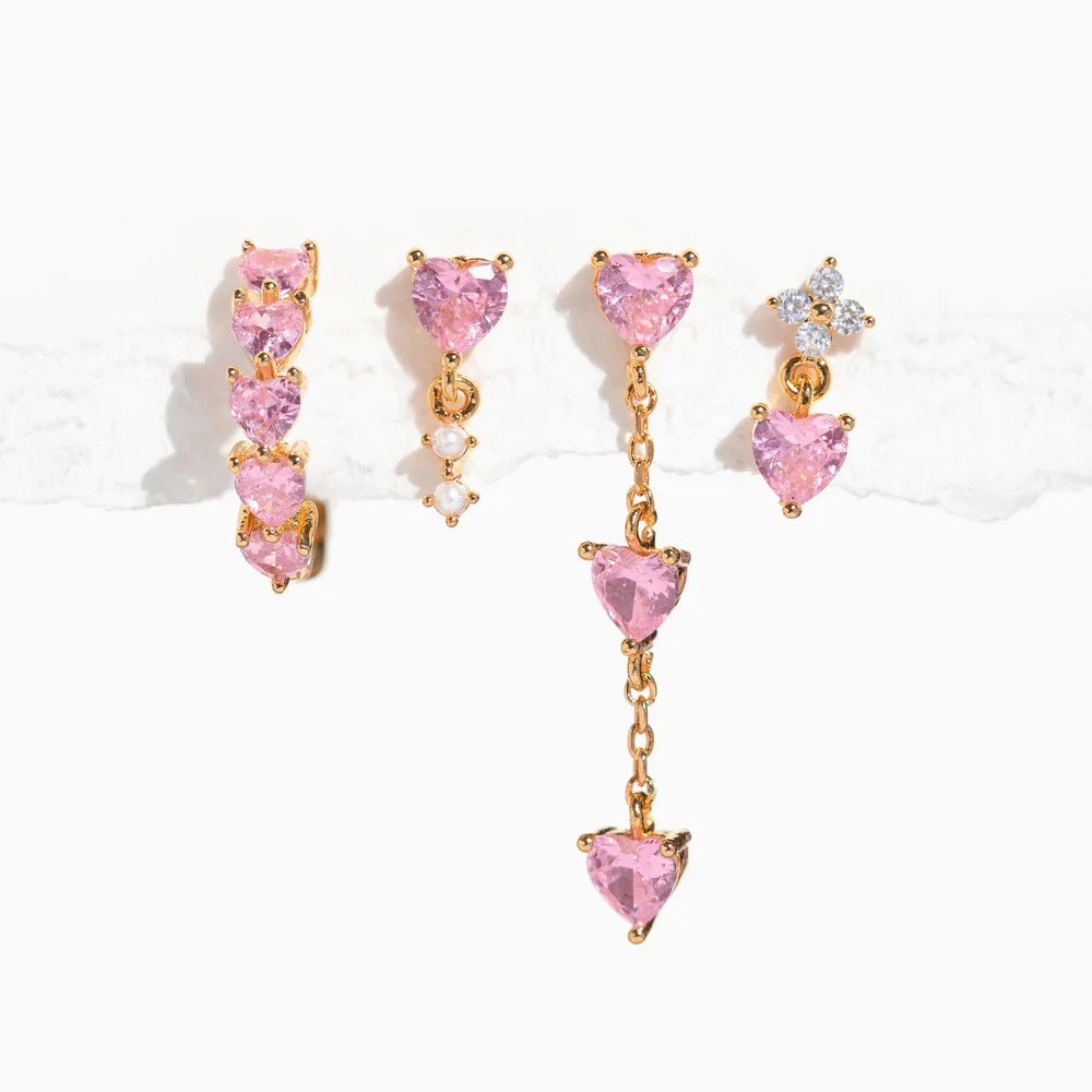 Sweet Elegant Heart Ear Studs 4-piece Set - Norellé