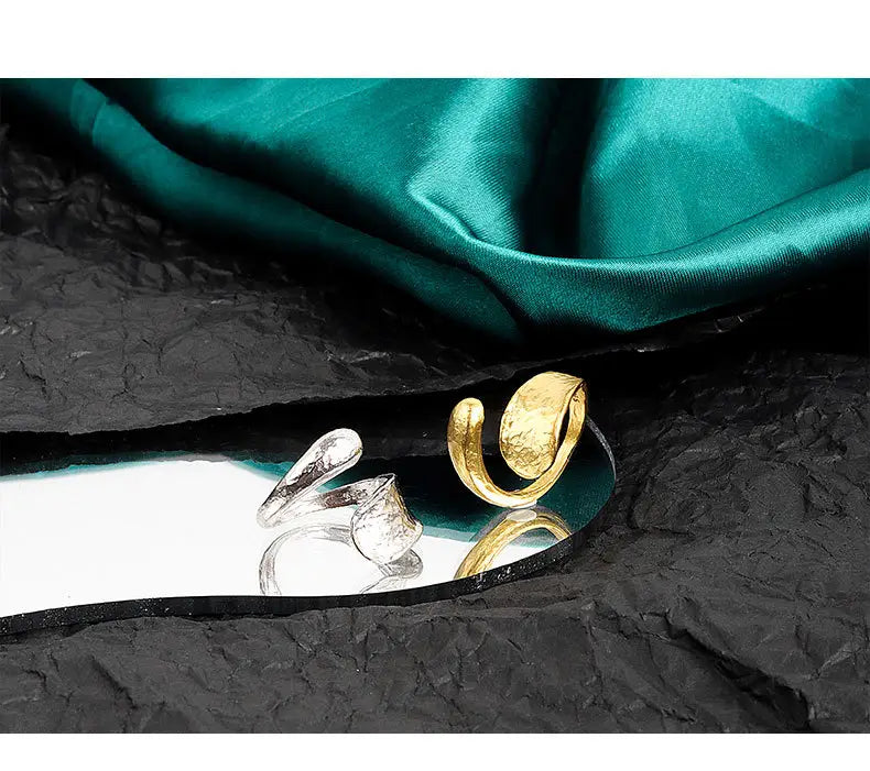 Irregular Concave And Convex Water Drop Gold Silver Ring