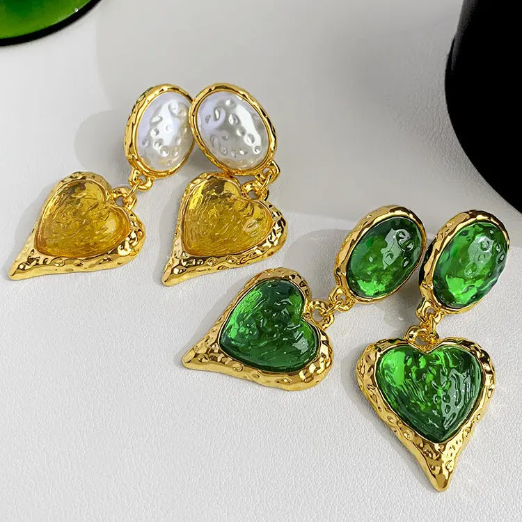 Medieval French Royal Style Purple Love Heart Earrings - Norellé